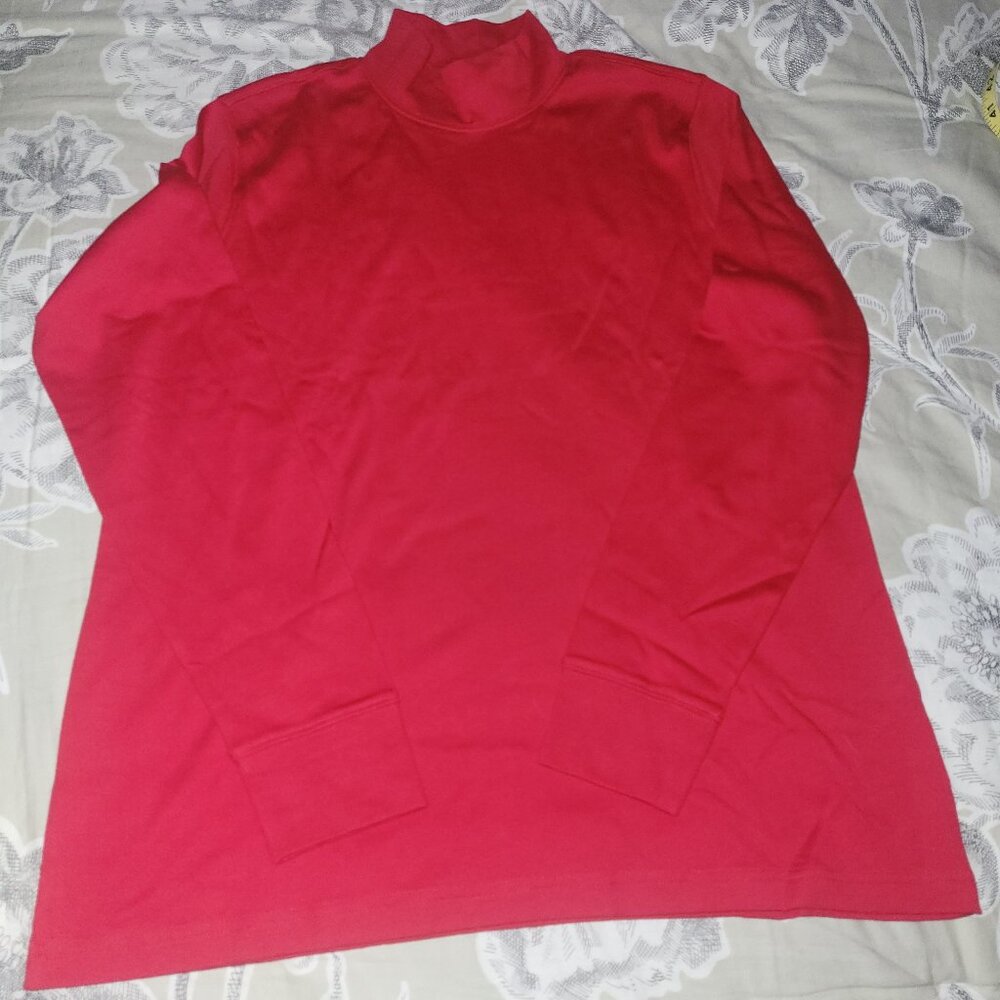 Lands' End Long Sleeve Rich Red Cotton Mock Turtle Neck Size Medium NWT